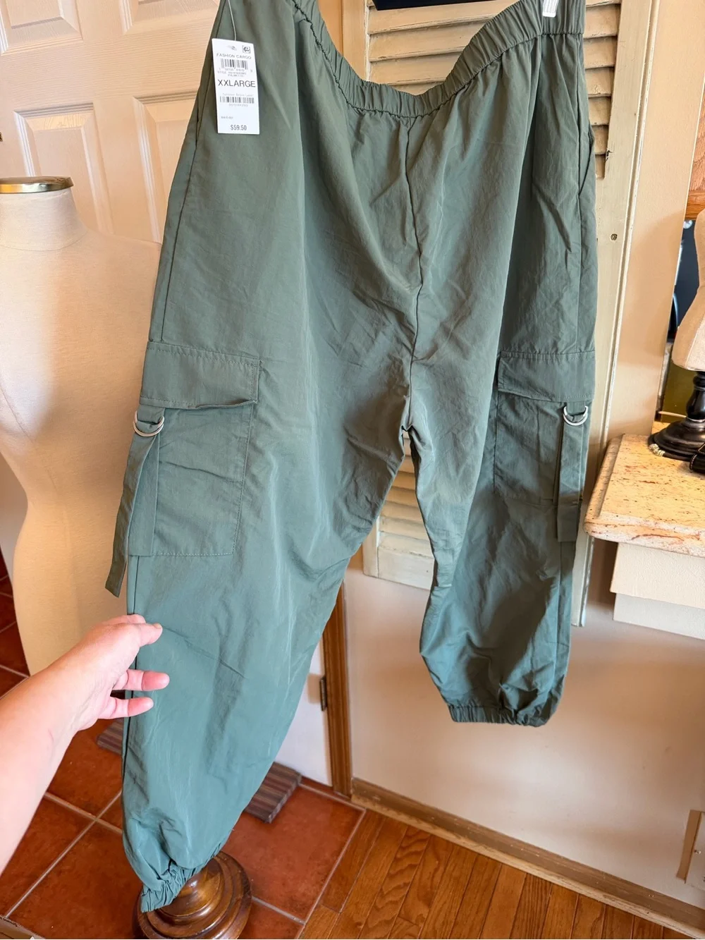 Bar III Olive Green Cargo Pants with Elastic Ankles